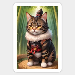 A cute samurai tabby cat Sticker